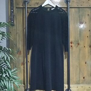 VINTAGE DRESS BOBETTE IMPORTS BLACK LACE LONG SLEEVE FITTED MOD GRUNGE WHIMSIGOT